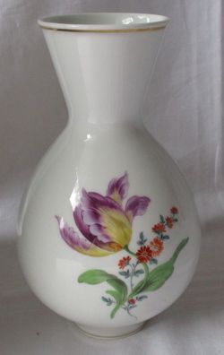 Original Meissen Porzellan Vase deutsche Blume Goldrand Tulpe H 20 cm (124952)