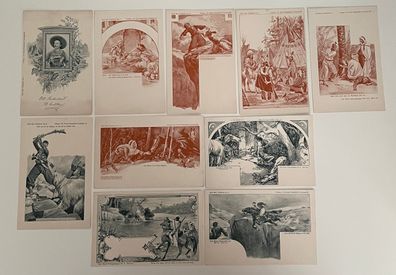 96269 seltene Serie mit 10 Ansichtskarten Karl May Old Shatterhand um 1900