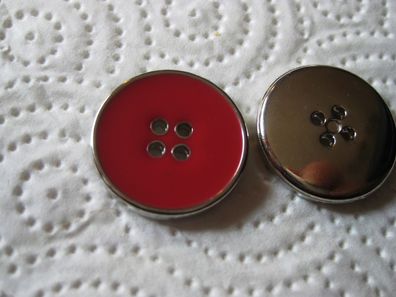 1 Kunststoffknöpfe Knopf rot und silber 25x3mm 4 Loch Nr. 4080