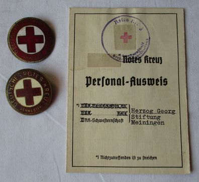 Deutsches Rotes Kreuz DRK Personal-Ausweis + Abzeichen Schwester 1945 (133552)
