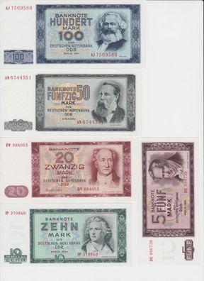 Banknoten 5 bis 100 Mark DDR 1964 Kassenfrische Erhaltung (154827)