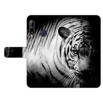 Huawei Y9 (2019) Tasche mit Foto Druck Tiger Schwarz Weiß Schutz Hülle Handy