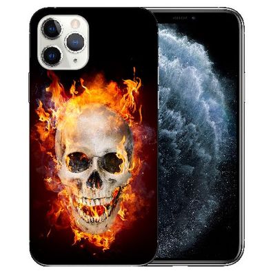 iPhone 11 Pro Silikon TPU Schutz Hülle Handy mit Totenschädel - Feuer Fotodruck