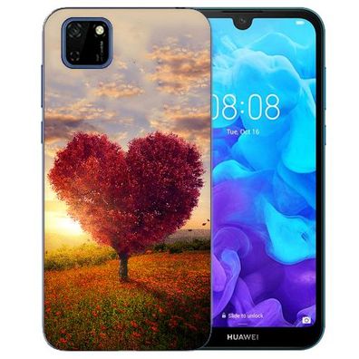 Huawei Y5P (2020) Schutz Cover Silikon TPU Handy Hülle mit Fotodruck Herzbaum