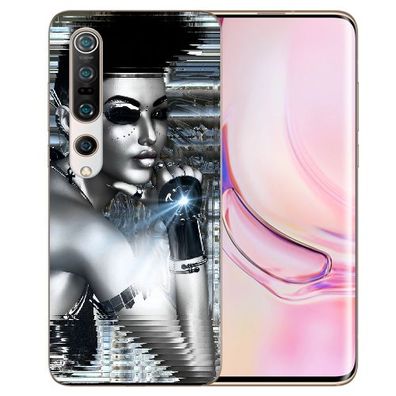 Xiaomi Mi 10 Handy Tasche Schutz Hülle TPU Schale mit Robot Girl Bilddruck Etui