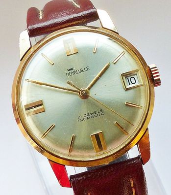 Royalville Schweiz 17Jewels Calendar seltene schöne Luxus Herren Vintage Armbanduhr