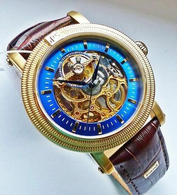Portas - Werdau Gold-Blau Skeleton Automatic - PS01I-LTT001-01 Herren Armbanduhr