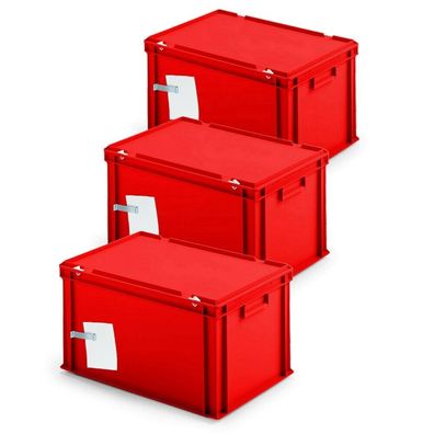 3x Ordner-Archivboxen inkl. Edelstahl-Zettelklemmer, staubsicher, rot