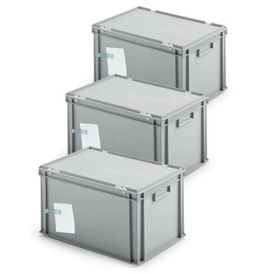 3x Ordner-Archivboxen inkl. Edelstahl-Zettelklemmer, staubsicher, grau