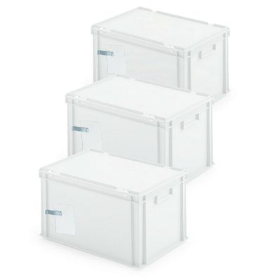 3x Ordner-Archivboxen inkl. Edelstahl-Zettelklemmer, staubsicher, weiß