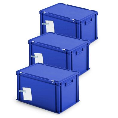 3x Ordner-Archivboxen inkl. Edelstahl-Zettelklemmer, staubsicher, blau