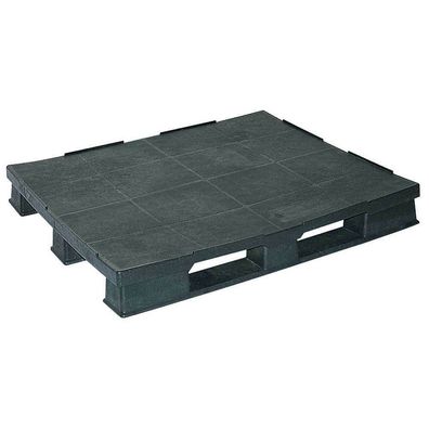 Kunststoffpalette mit 3 Kufen, 1200x1000x150 mm, schwarz, mit Sicherungsrand