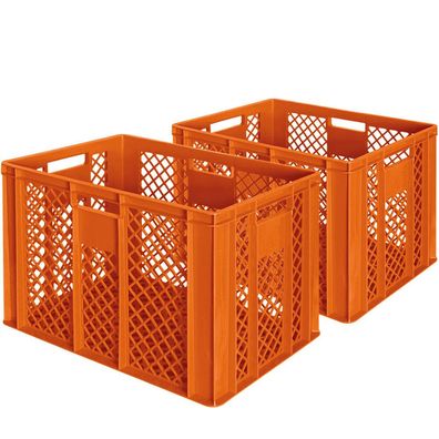 2 Stapelkisten / Euroboxen, LxBxH 600 x 400 x 410 mm, orange, lebensmittelecht