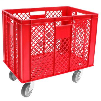 Korb mit 4 Lenkrollen, 83 Liter, 600x400x410/550 mm, Tragkraft ca. 120 kg, rot