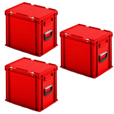 3x Euro-Stapelkoffer mit 2 Tragegriffen, PP, LxBxH 400x300x330 mm, rot