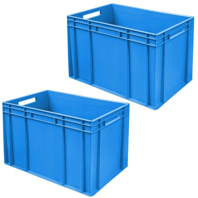 2 Eurobehälter mit 2 Durchfassgriffen, LxBxH 600 x 400 x 420 mm, 83 Liter, blau