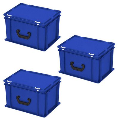 3 Kunststoffkoffer im Euroformat, 1 Tragegriff, LxBxH 400x300x230 mm, blau
