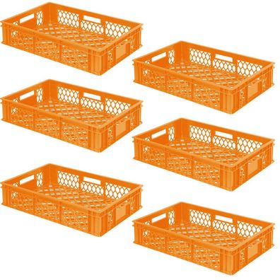 6x Bäckerkiste / Stapelkorb, Euro-Format LxBxH 600x400x130 mm, orange