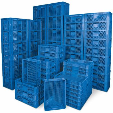 78 Bäckerkisten, LxB 600x400 mm, H 90 mm, 150 mm, 240 mm, 320 mm, 410 mm, blau