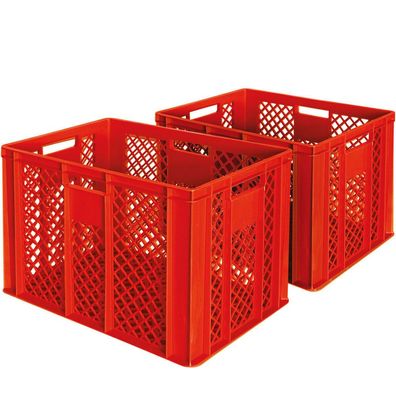 2 Bäckerkisten / Eurobehälter, LxBxH 600 x 400 x 410 mm, rot, lebensmittelecht
