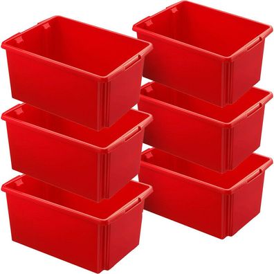 6x Aufbewahrungsbox, stapelbar, nestbar, 51 Liter, LxBxH 595x395x280 mm, PP, rot