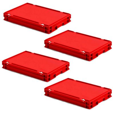 4 Eurobox mit Scharnierdeckel, LxBxH 600x400x85 mm, PP, lebensmittelecht, rot