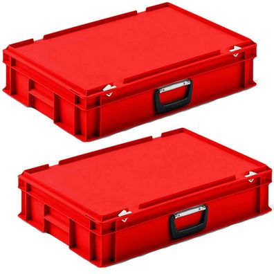 2 Eurokoffer / Gerätekoffer, stapelbar, LxBxH 600x400x130 mm, PP, rot