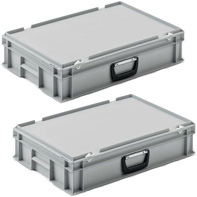 2 Eurokoffer / Gerätekoffer, stapelbar, LxBxH 600x400x130 mm, PP, grau