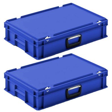 2 Eurokoffer / Gerätekoffer, stapelbar, LxBxH 600x400x130 mm, PP, blau