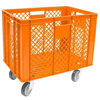 Korb mit 4 Lenkrollen, 83 Liter, 600x400x410/550 mm, Tragkraft ca. 120 kg, orange