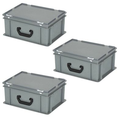 3 Aufbewahrungskoffer/ Kunststoffkoffer, LxBxH 400x300x180 mm, 16 Liter, grau