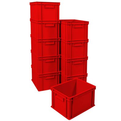 10x Eurobehälter / Stapelboxen, rot, LxBxH 400x300x235 mm, 22,5 Liter