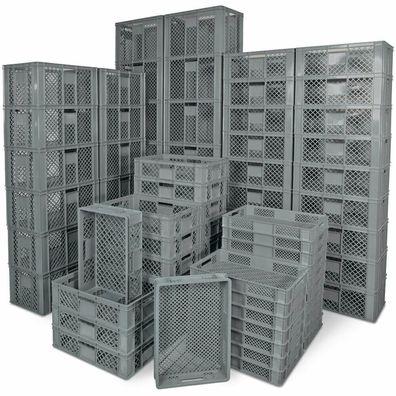 78 Bäckerkisten, LxB 600x400 mm, H 90 mm, 150 mm, 240 mm, 320 mm, 410 mm, grau