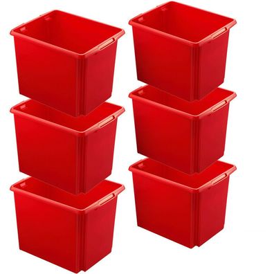 6X Aufbewahrungsbox, stapelbar, nestbar, 45 Liter, LxBxH 455x360x360 mm, PP, rot