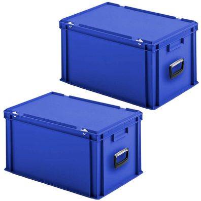 2 Eurokoffer/ Transportkoffer mit 2 Tragegriffen, LxBxH 400x300x330 mm, PP, blau