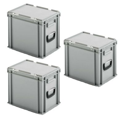 3x Euro-Stapelkoffer mit 2 Tragegriffen, PP, LxBxH 400x300x330 mm, grau