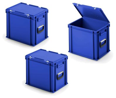 3x Euro-Stapelkoffer mit 2 Tragegriffen, PP, LxBxH 400x300x330 mm, blau