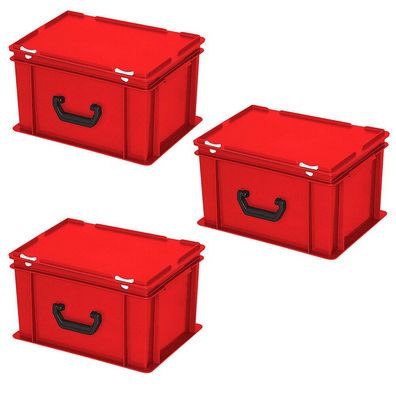 3 Aufbewahrungskoffer/ Kunststoffkoffer, LxBxH 400x300x230 mm, 21 L, rot, PE-HD