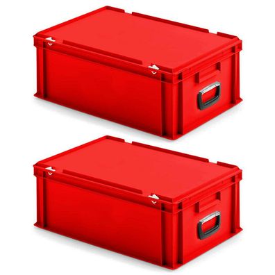 2 Eurokoffer/ Deckelbehälter stapelbar, LxBxH 600x400x230 mm, PP, rot