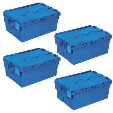 4 Mehrwegbehälter/ Versandbehälter mit Deckel, 48 l, LxBxH 600x400x265 mm, blau