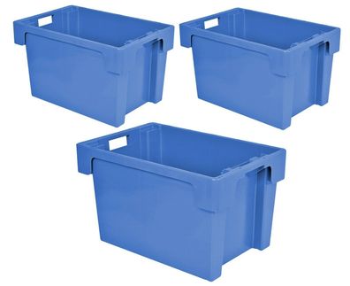 3 Drehstapelbehälter, LxBxH 600 x 400 x 350 mm, 60 Liter, blau, lebensmittelecht