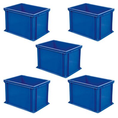 5 Eurokästen mit 2 Griffleisten, LxBxH 400x300x320 mm, 31 Liter, 1,9 kg, blau