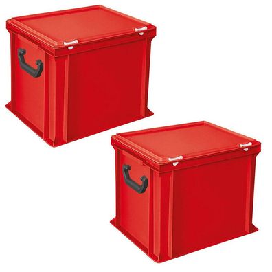 2 Aufbewahrungskoffer/ Kunststoffkoffer, LxBxH 400x300x330 mm, 31 Liter, rot