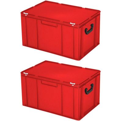 2 Aufbewahrungskoffer/ Kunststoffkoffer, LxBxH 600x400x330 mm, 63 Liter, rot