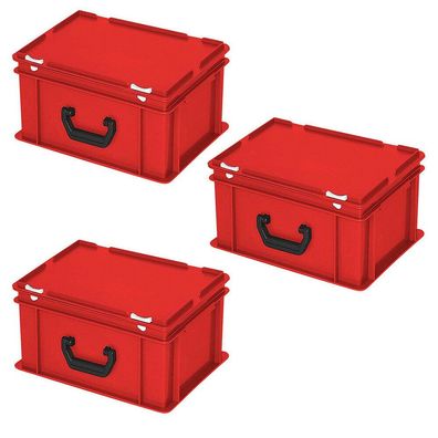 3 Aufbewahrungskoffer/ Kunststoffkoffer, LxBxH 400x300x180 mm, 16 Liter, rot