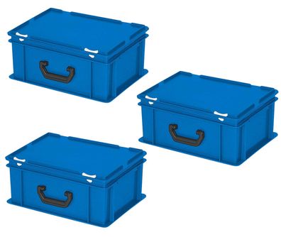 3 Aufbewahrungskoffer/ Kunststoffkoffer, LxBxH 400x300x180 mm, 16 Liter, blau