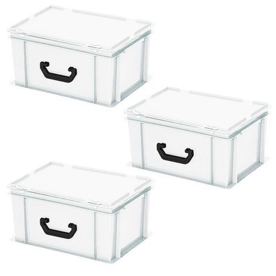 3 Aufbewahrungskoffer/ Kunststoffkoffer, LxBxH 400x300x230 mm, 21 L, weiß, PE-HD