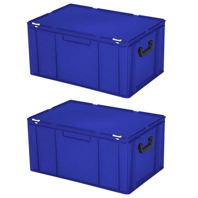 2 Aufbewahrungskoffer/ Kunststoffkoffer, LxBxH 600x400x330 mm, 63 Liter, blau