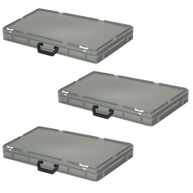 3 Aufbewahrungskoffer / Kunststoffkoffer, LxBxH 600x400x85 mm, 14 Liter, grau