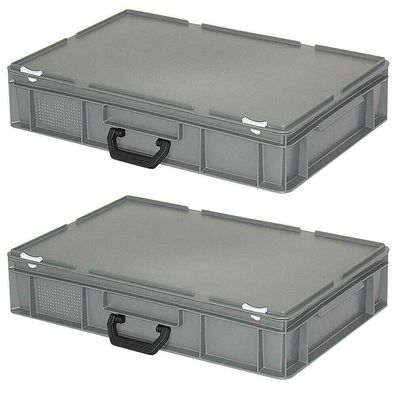 2 Kunststoffkoffer mit Scharnierdeckel, grau, LxBxH 600 x 400 x 130 mm, PE-HD